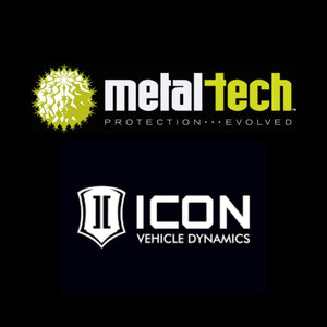 Metal Tech and ICON Vehicle Dynamics logos on black background, representing off-road vehicle parts brands.