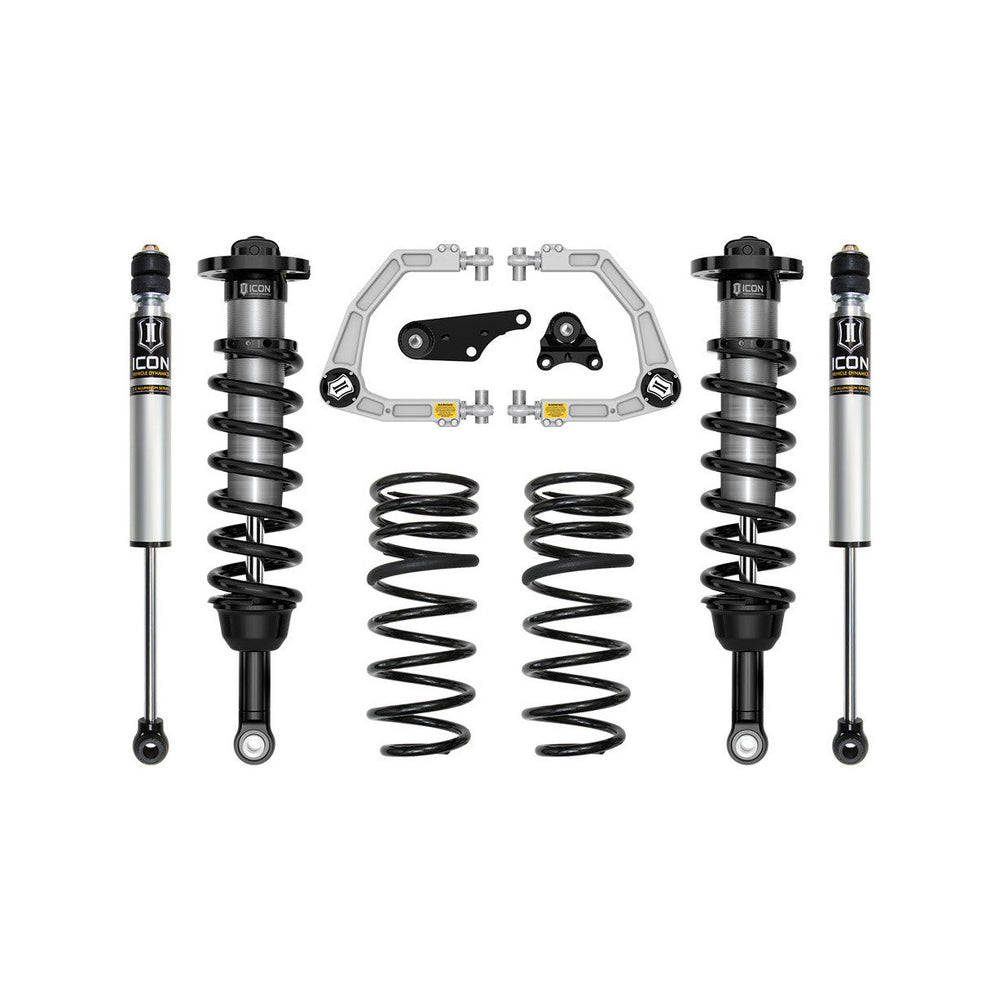 Complete 1.25-3 inch lift Stage 2 suspension system with coilovers, shocks, springs, and billet upper control arms for 2024 Land Cruiser 250.