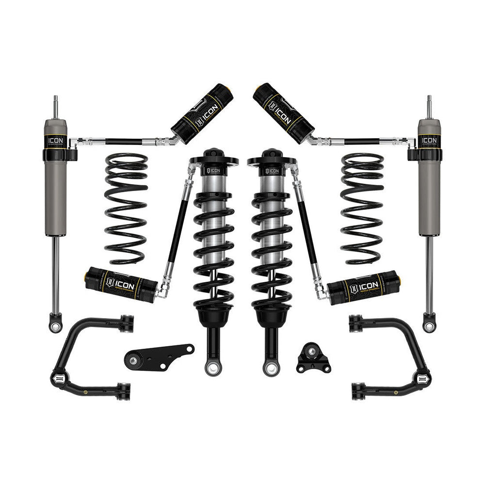 Complete ICON Stage 5 suspension system with tubular upper control arms and remote reservoir shocks for 2024 Land Cruiser 250 Series.