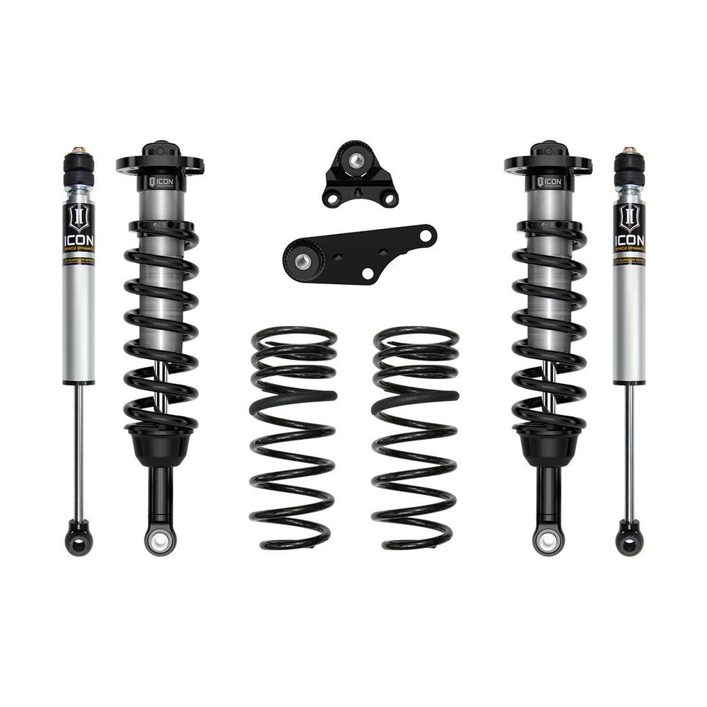 Complete ICON Stage 1 suspension system with shocks, coil springs, and brackets for 2024 Land Cruiser 250 Series.