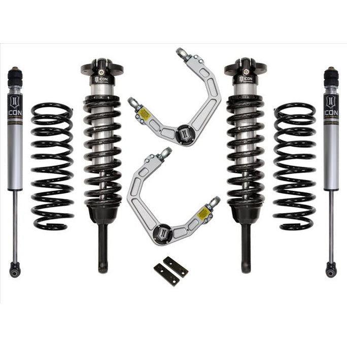 Complete ICON Stage 2 0-3.5 inch suspension system with coilovers, shocks, springs, and billet upper control arms for 2003-2009 Toyota 4Runner.