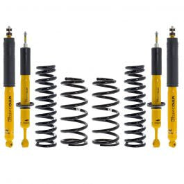 Front suspension springs and yellow shock absorbers for 1996 Toyota 4Runner, light load, 1.25-inch lift kit.