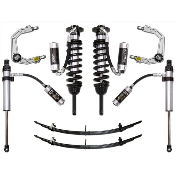 Complete Stage 6 suspension system for 2005-2015 Toyota Tacoma with coilovers, remote reservoirs, billet upper control arms, and leaf springs.
