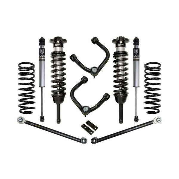 Complete Icon Stage 3 tubular suspension system with shocks, coil springs, and control arms for 2010-2014 Toyota FJ Cruiser.