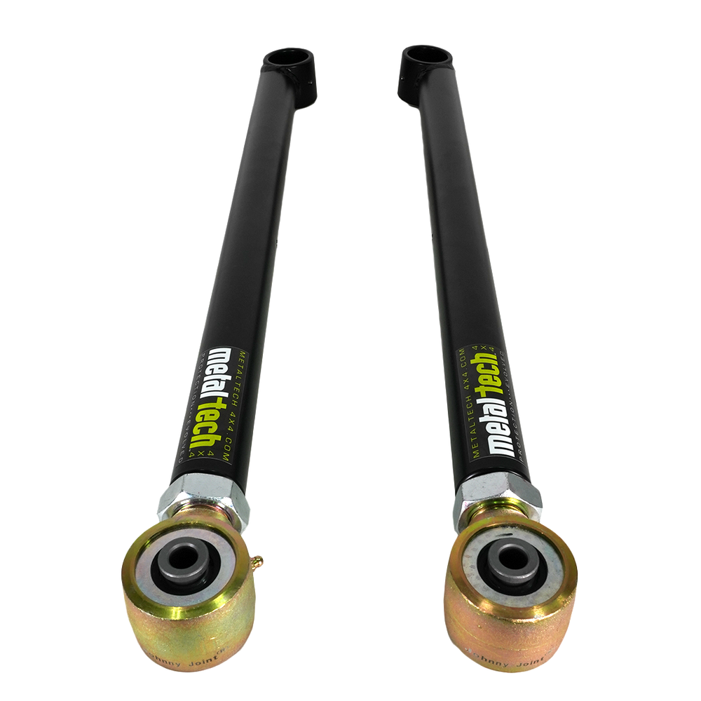 Pair of black Metal Tech rear lower links for 3rd Gen 4Runner with gold-toned rod ends and brand labels visible.