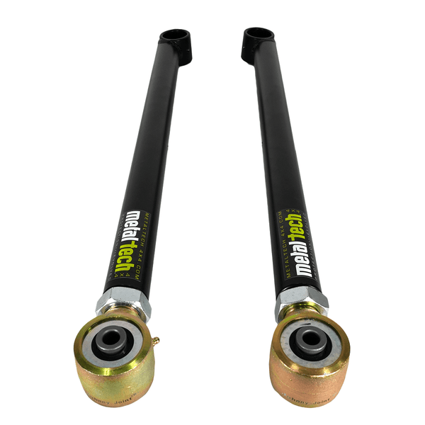 Pair of black Metal Tech offset rear lower links with gold-toned rod ends for Lexus GX470 and GX460 suspension upgrades.