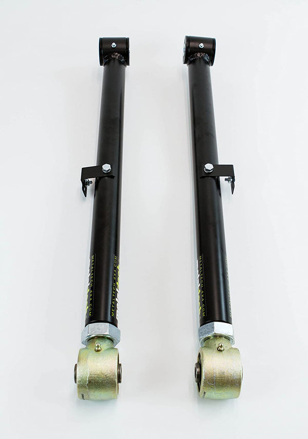 Pair of black Metal Tech rear lower offset links for 200 Series Land Cruiser and LX570, shown on white background.