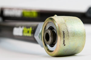 Close-up of metal Tech offset rear lower link with Johnny Joint for 200 Series Land Cruiser and LX570 suspension.