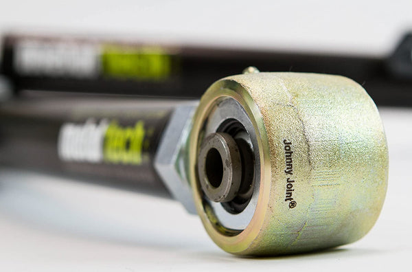 Close-up of metal Tech offset rear lower link with Johnny Joint for 200 Series Land Cruiser and LX570 suspension.