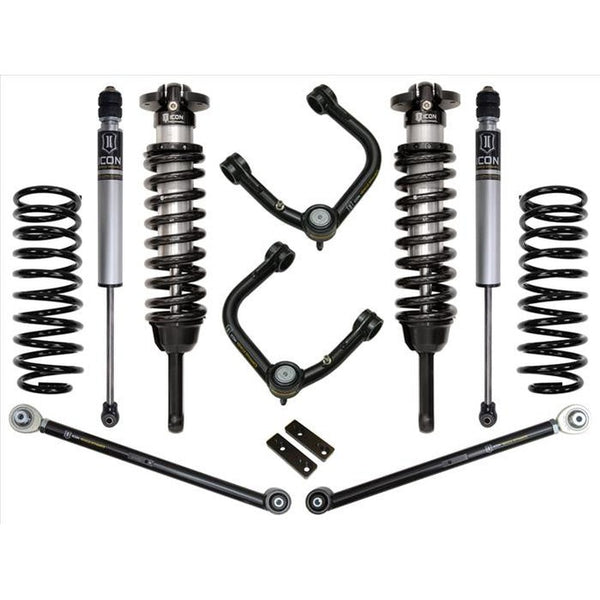 Complete ICON Stage 3 tubular upper control arms and suspension components for 2010+ Toyota 4Runner, laid out on white background.