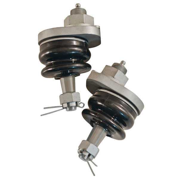 Pair of replacement ball joints with grease fittings and cotter pins, designed for suspension repair.