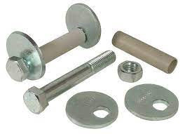 Toyota alignment cam bolt kit showing bolts, washers, and spacer pieces on a white background.