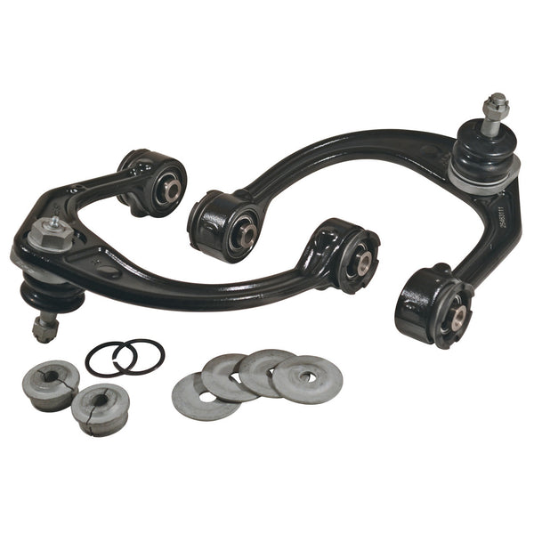 Pair of black SPC upper control arms with bushings, ball joints, and mounting hardware for 1996 Tacoma and 4Runner.
