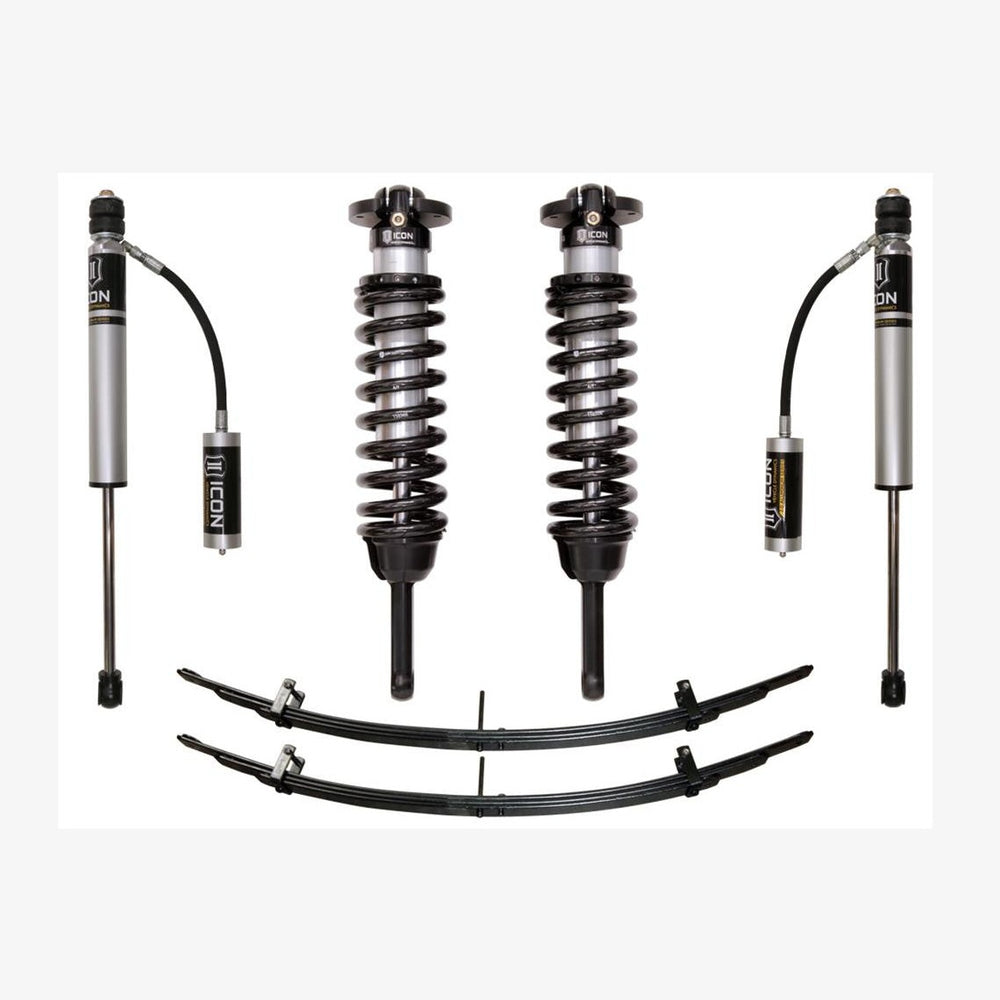 Complete Stage 2 suspension system with coilovers, shocks, and leaf springs for 2005-2015 Toyota Tacoma.