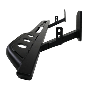 Close-up angled view of black metal rock slider with mounting brackets for 2010-2013 4Runner SR5 and Limited models.