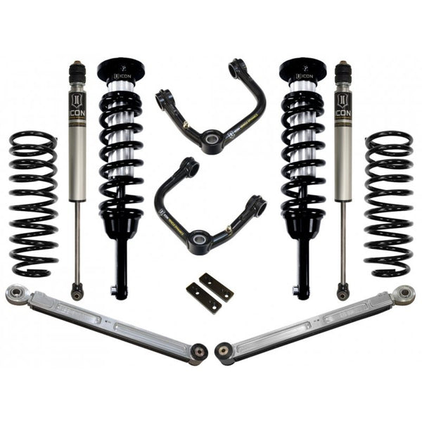 Complete Icon Stage 3 tubular suspension system with shocks, coil springs, control arms, and brackets for 2007-2009 Toyota FJ Cruiser.