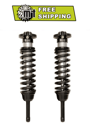Pair of ICON front coilover shock absorbers with black springs for 2007-2009 FJ Cruiser, GX470, and 4Runner vehicles.