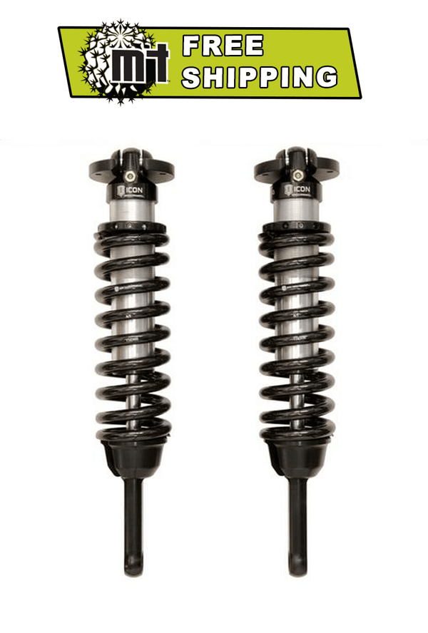 Pair of ICON front coilover shock absorbers with black springs for 2007-2009 FJ Cruiser, GX470, and 4Runner vehicles.