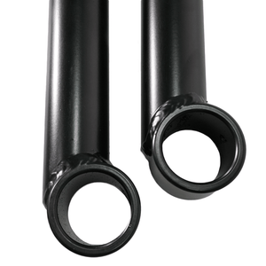Close-up of black metal offset rear lower links for 2001-2007 Toyota Sequoia with welded circular mounts.