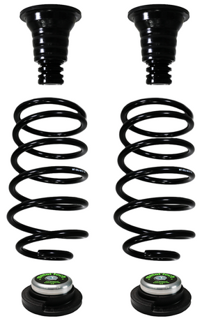Pair of black coil springs with matching key cones and bump stops for GX460 rear coil conversion stage 3.