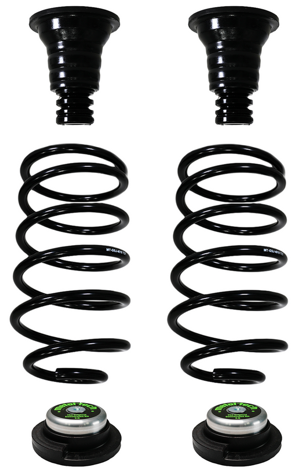 Pair of black coil springs with matching key cones and bump stops for GX460 rear coil conversion stage 3.