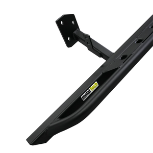 Close-up of black Metal Tech 4x4 rock slider with mounting bracket and logo for 2010-2013 4Runner SR5 Limited.
