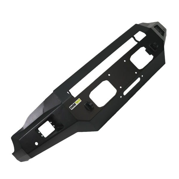 Top-down view of black Metal Tech Fortress front bumper for 5th Gen 4Runner TRD Pro 2014-2019 with mounting cutouts.