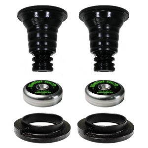 Metal-Tech GX460 rear coil conversion kit stage 2 with black key cones and aluminum spacers, shown in pairs on white background.