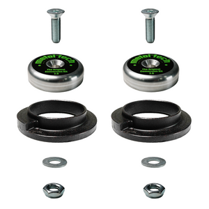 Metal Tech rear coil conversion kit components including aluminum cones, black key cones, bolts, washers, and nuts.