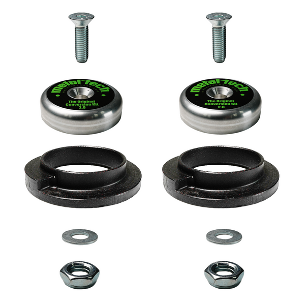 Metal Tech rear coil conversion kit components including key cones, washers, nuts, and bolts for GX460 4x4 suspension upgrade.