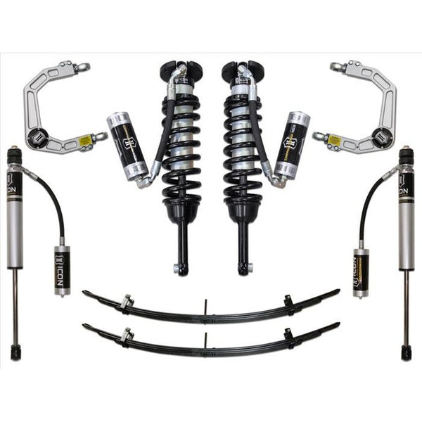 Complete Stage 4 suspension system with coilovers, shocks, leaf springs, and billet upper control arms for 2005-2015 Toyota Tacoma.