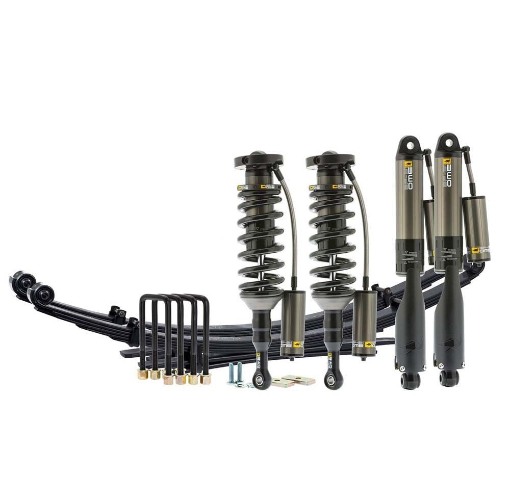 Complete suspension lift kit for 2005-up Tacoma, including coilovers, shocks, leaf springs, and hardware.