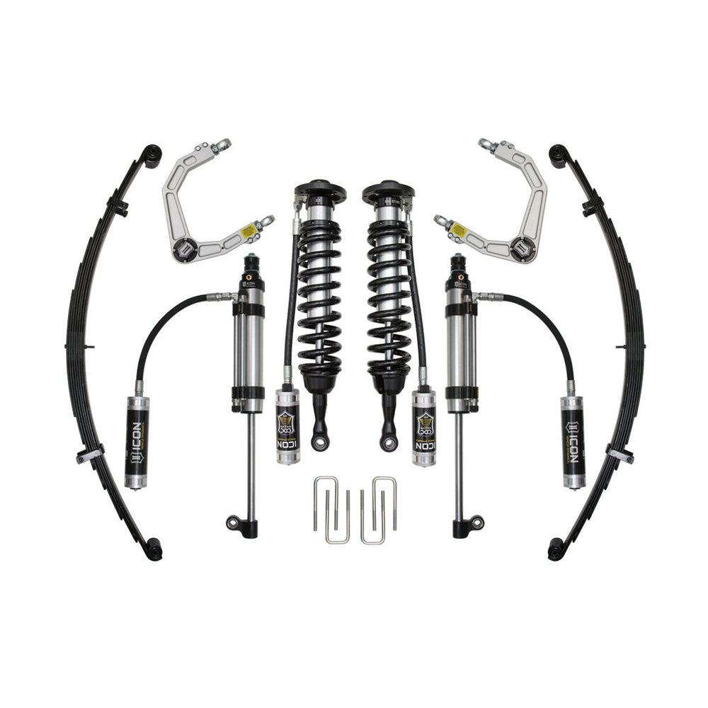 Complete Icon Stage 10 suspension system for 2007+ Toyota Tundra, including shocks, coilovers, leaf springs, and control arms.