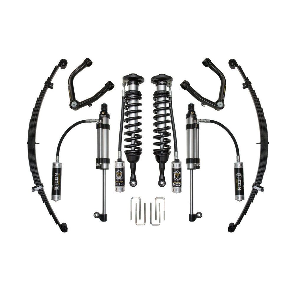 Complete Icon Stage 10 suspension system with tubular upper control arms and remote reservoir shocks for 2007+ Toyota Tundra.