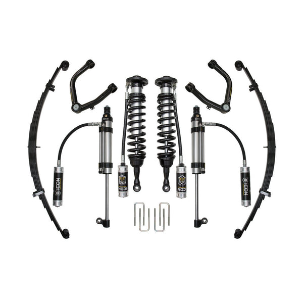 Complete Icon Stage 10 suspension system with tubular upper control arms and remote reservoir shocks for 2007+ Toyota Tundra.