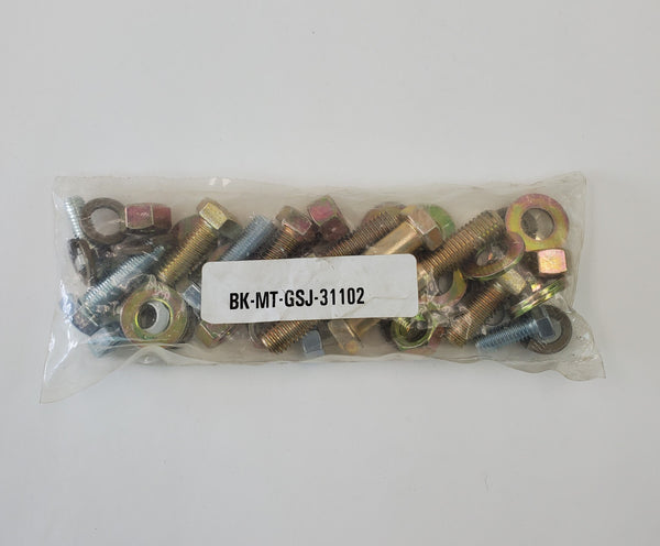 Clear plastic bag containing assorted bolts, nuts, and washers for FJ Cruiser Metal Tech tube bumper winch mount.