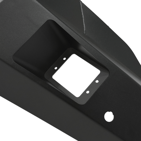 Close-up of black textured steel Metal Tech Fortress front bumper section with mounting holes for 5th Gen 4Runner.