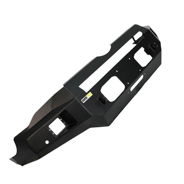 Black steel Metal Tech Fortress front bumper for 5th gen Toyota 4Runner 2014-2019, angled view on white background.