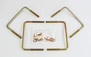 Set of gold-toned U-bolts and a plastic bag with nuts and washers for 100 Series Land Cruiser LX470 rock sliders.