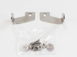 Two metal LED light bar brackets with mounting screws, nuts, and washers in a clear plastic bag on a white background.