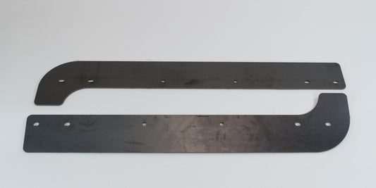 Pair of black metal rear mounting plates for FJ40 Land Cruiser roll cage, flat with multiple bolt holes.
