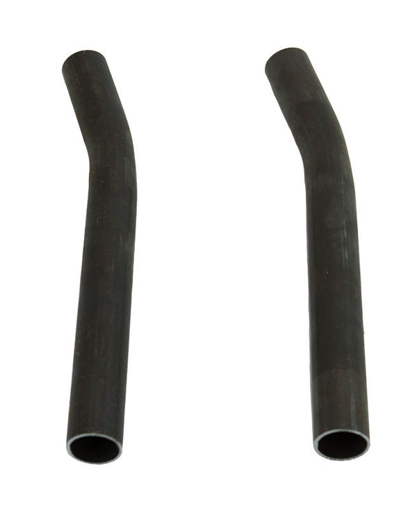 Pair of black metal roll cage A-to-B support tubes for FJ40 Land Cruiser, angled and hollow, isolated on white background.