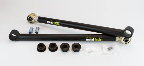 Pair of black adjustable rear lower links with bushings and hardware for 80 Series Land Cruiser and Lexus LX450.