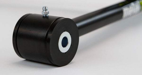 Close-up of black metal rear upper link with grease fitting for 2003-up Lexus GX470 and GX460 suspension.