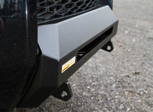 Close-up of black MetalTech 4x4 Stronghold winch bumper installed on 2014 Toyota 4Runner front end.