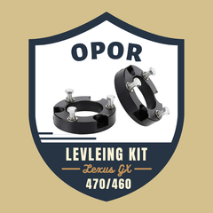Two black metal leveling spacers with bolts for Lexus GX 470/460 suspension lift kit.