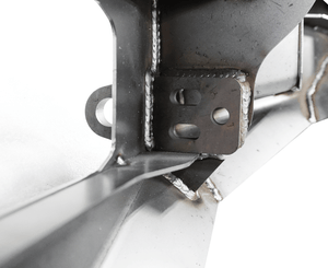 Close-up of welded metal bracket and mounting plate on FJ Cruiser Phantom front bumper.