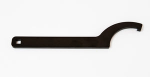 Black metal coilover spanner wrench with square end for Radflo adjustment, shown on white background.