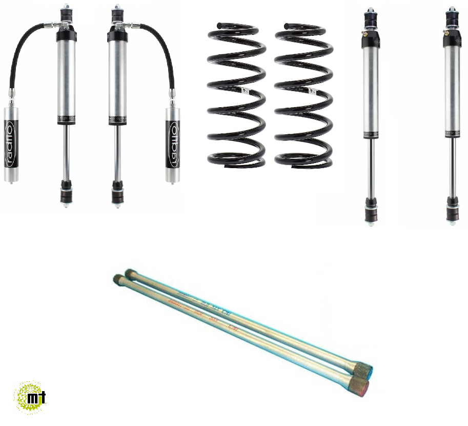 Radflo 100 Series medium Stage 1 suspension kit with shocks, coil springs, and control arms for 2000-2007 models.