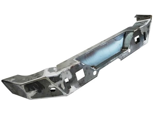 Raw metal Bronco 6G rear Aces High bumper by Metal Tech 4x4 with cutouts for lights and accessories.